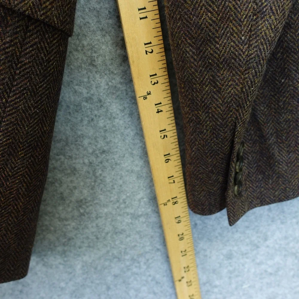 1970s Vintage Herringbone Tweed Sports Coat Men 44 Long Brown Wool Fall Speckled